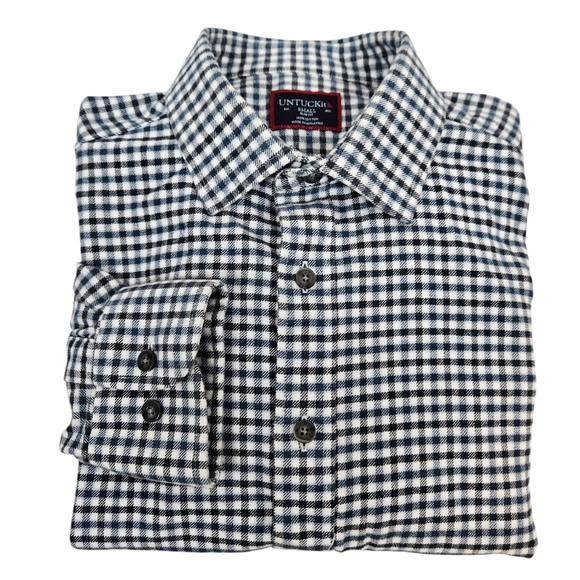 Untuckit Slim‎ Fit Blue & White Flannel Shirt Button Down Shirt Size Small K50 - Picture 10 of 10